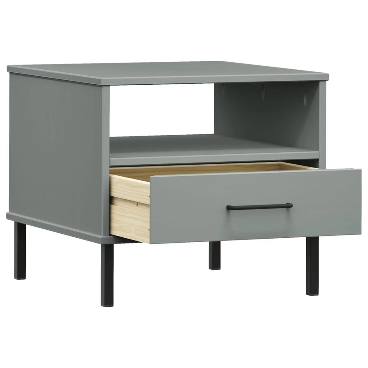 Pine Wood Bedside Cabinet with Storage Drawer and Open Compartment O50425