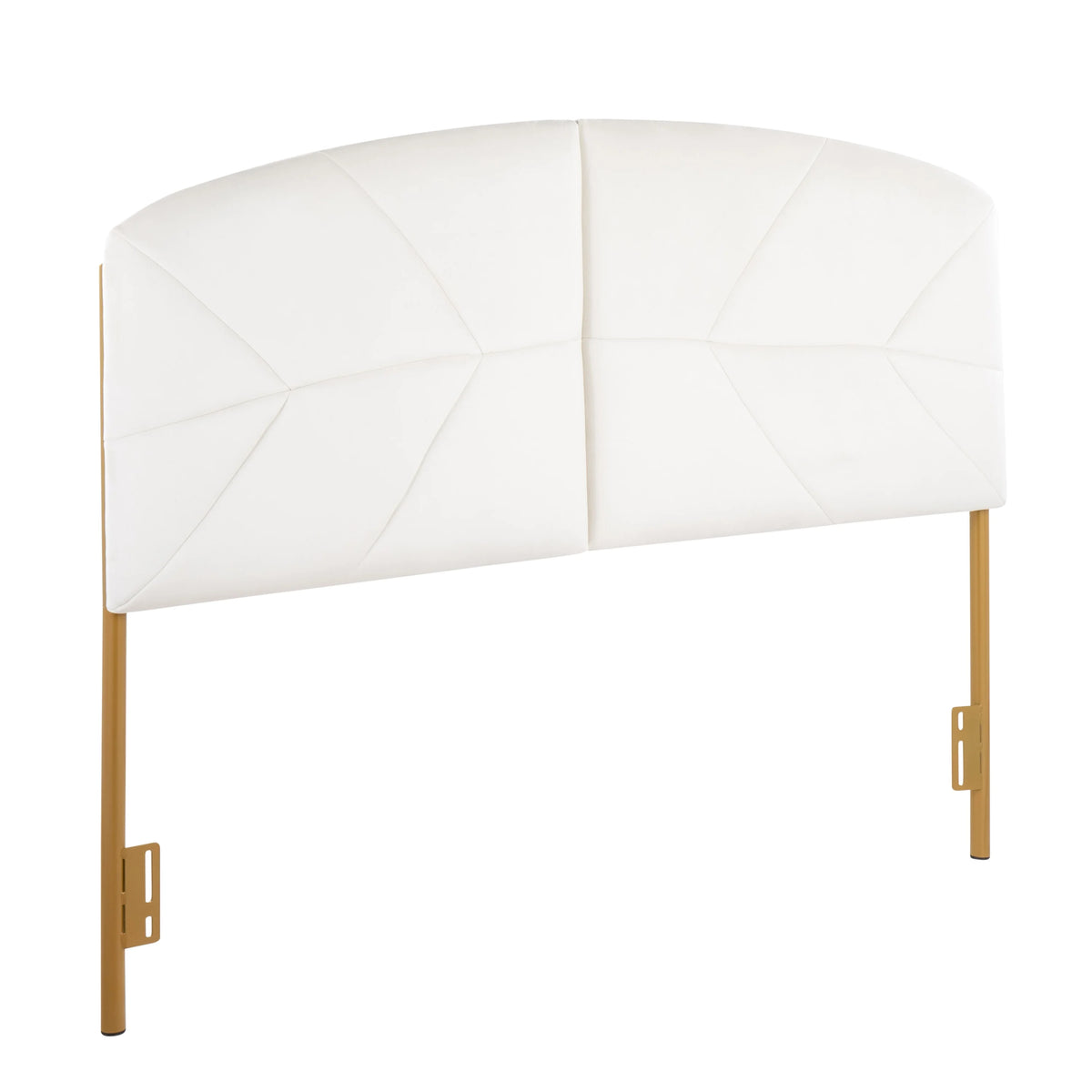 Queen Headboard in Gold Steel and Cream Velvet S5391