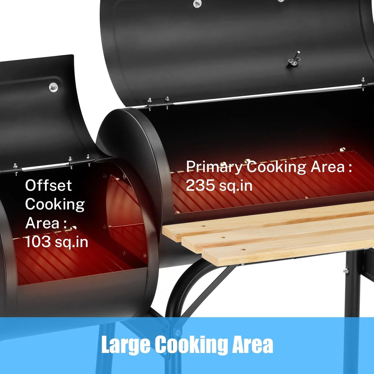 Charcoal Grill, 45.28-Inch Portable Offset Smoker with Wheels & Thermometer Z327