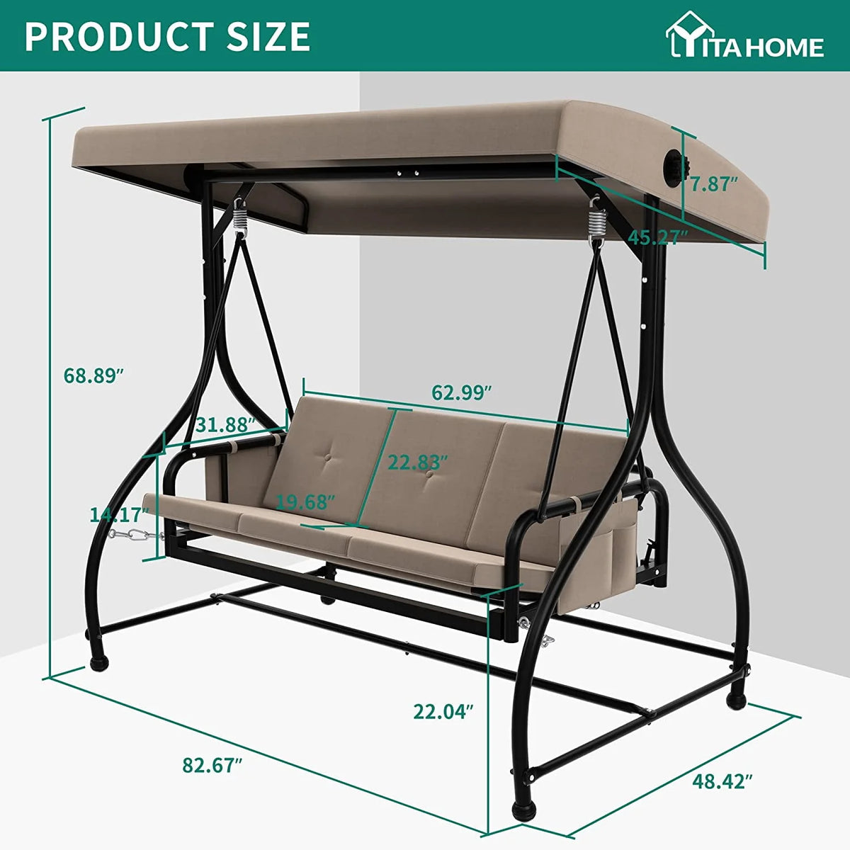 3 Person Outdoor Swing Chair with Adjustable Canopy W33023