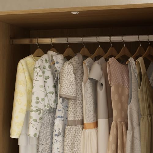 Oak 2 Rattan Door Wardrobe Closet with 2 Drawers and Shelves Z49746