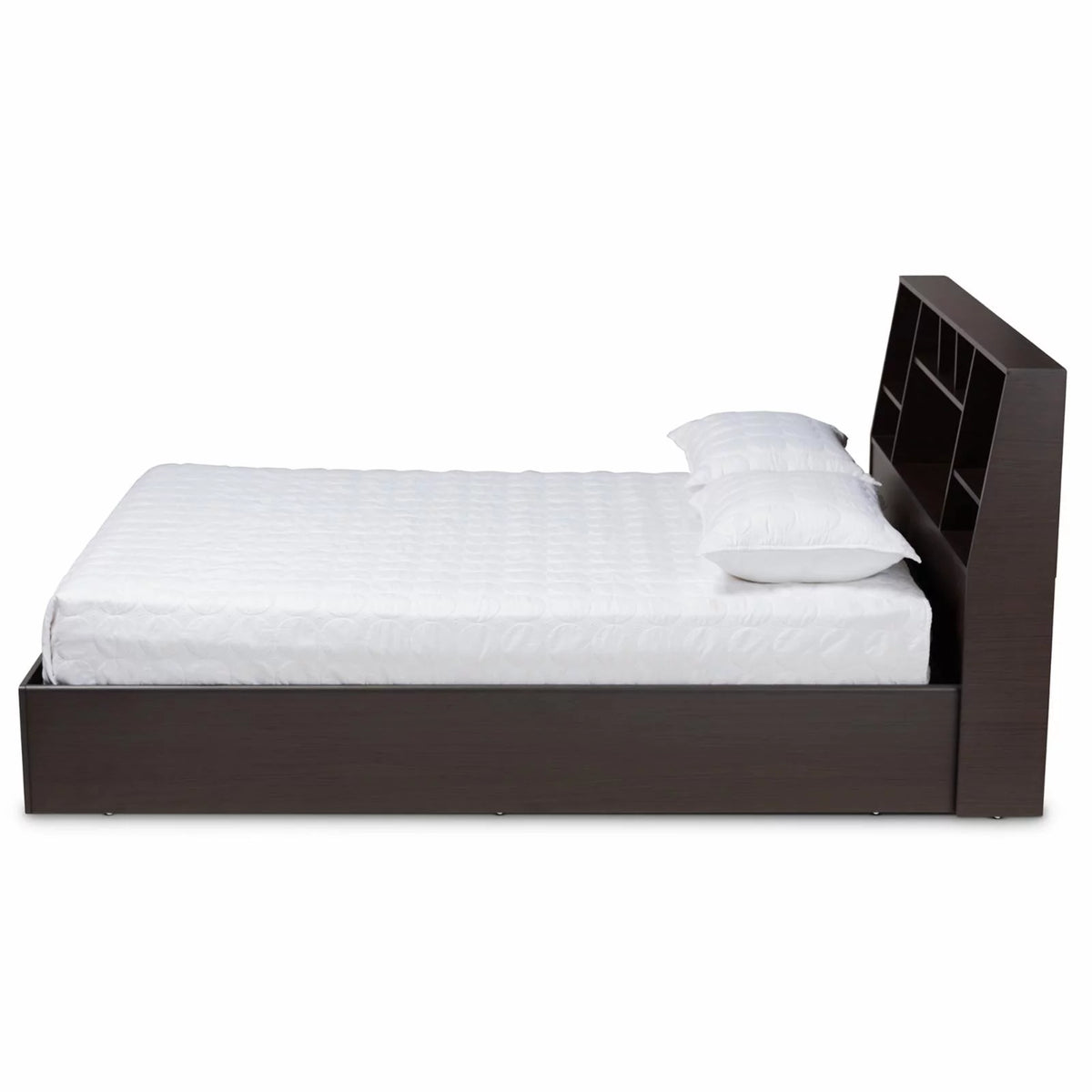 Queen Size Dark Brown Wood Platform Storage Bed J6316