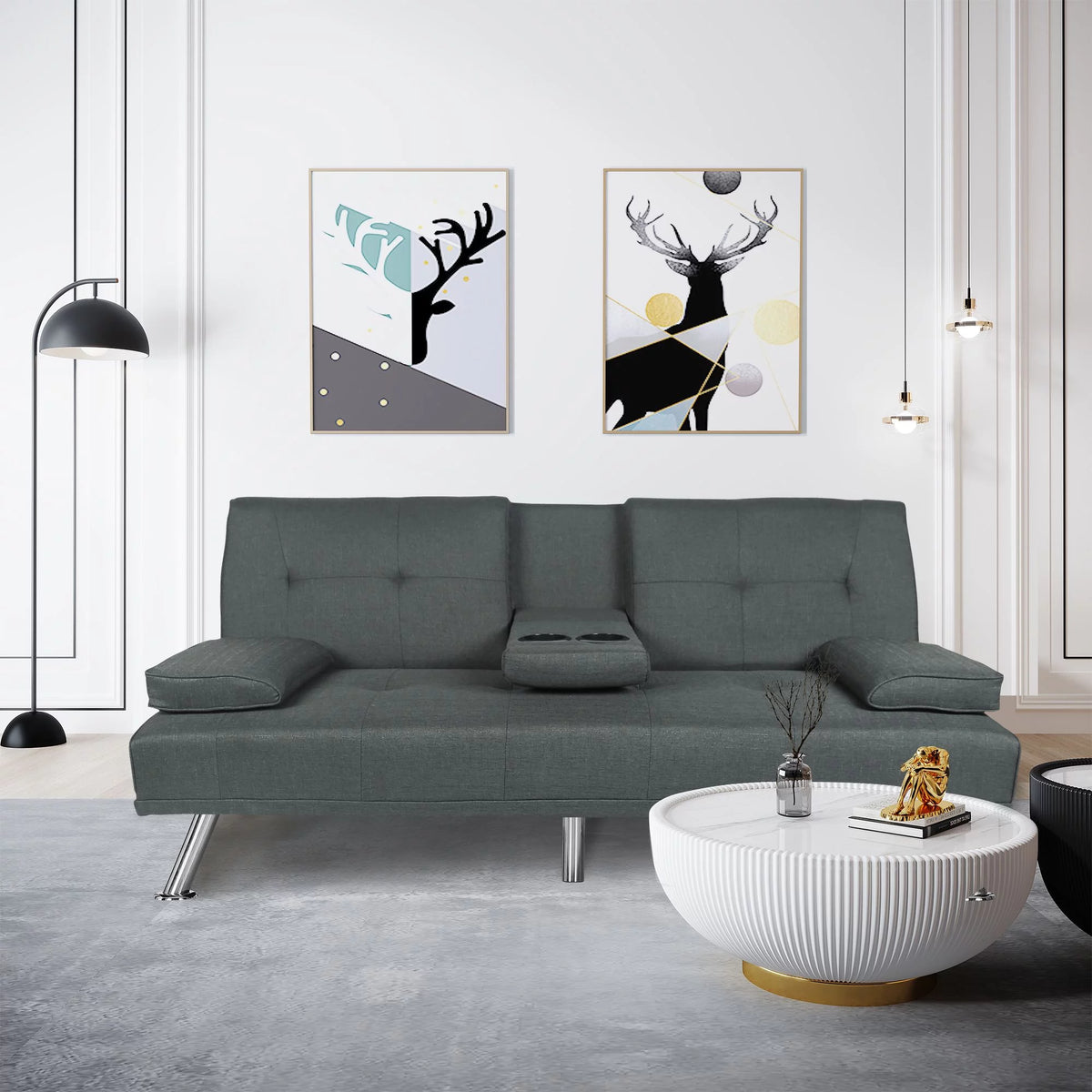 Dark Gray Linen Convertible Futon Sofa J9424