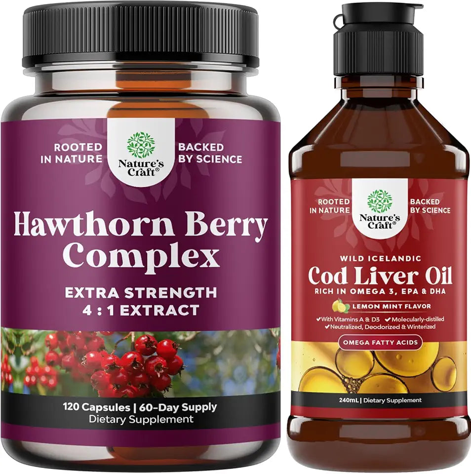 Extra Strength Hawthorn Berry Capsules and Icelandic Cod Liver Oil Liquid F5769