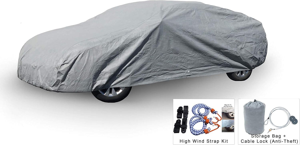 5 Layer Car Cover with Cable Lock and Wind Straps D350446