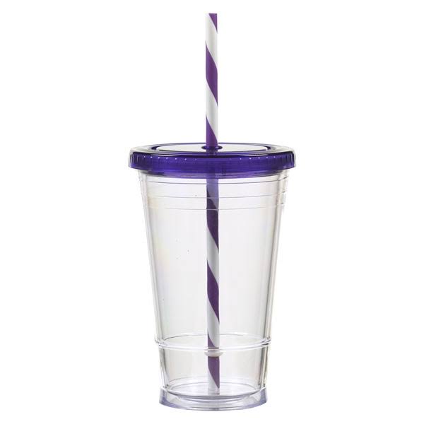 16 oz Double Wall Tumbler with Striped Straw U114100