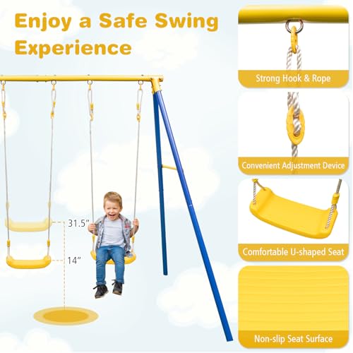 440 lbs Heavy Duty Metal Swing Set with Swing, Glider, Gym Rings L757995