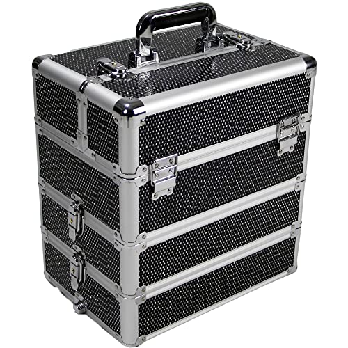 Silver Aluminum Rolling Makeup Train Case with 4 Removable Wheels Y65044