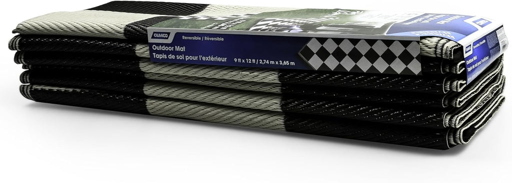 Black & White Checkered Outdoor Patio Mat 9' x 12' G20715