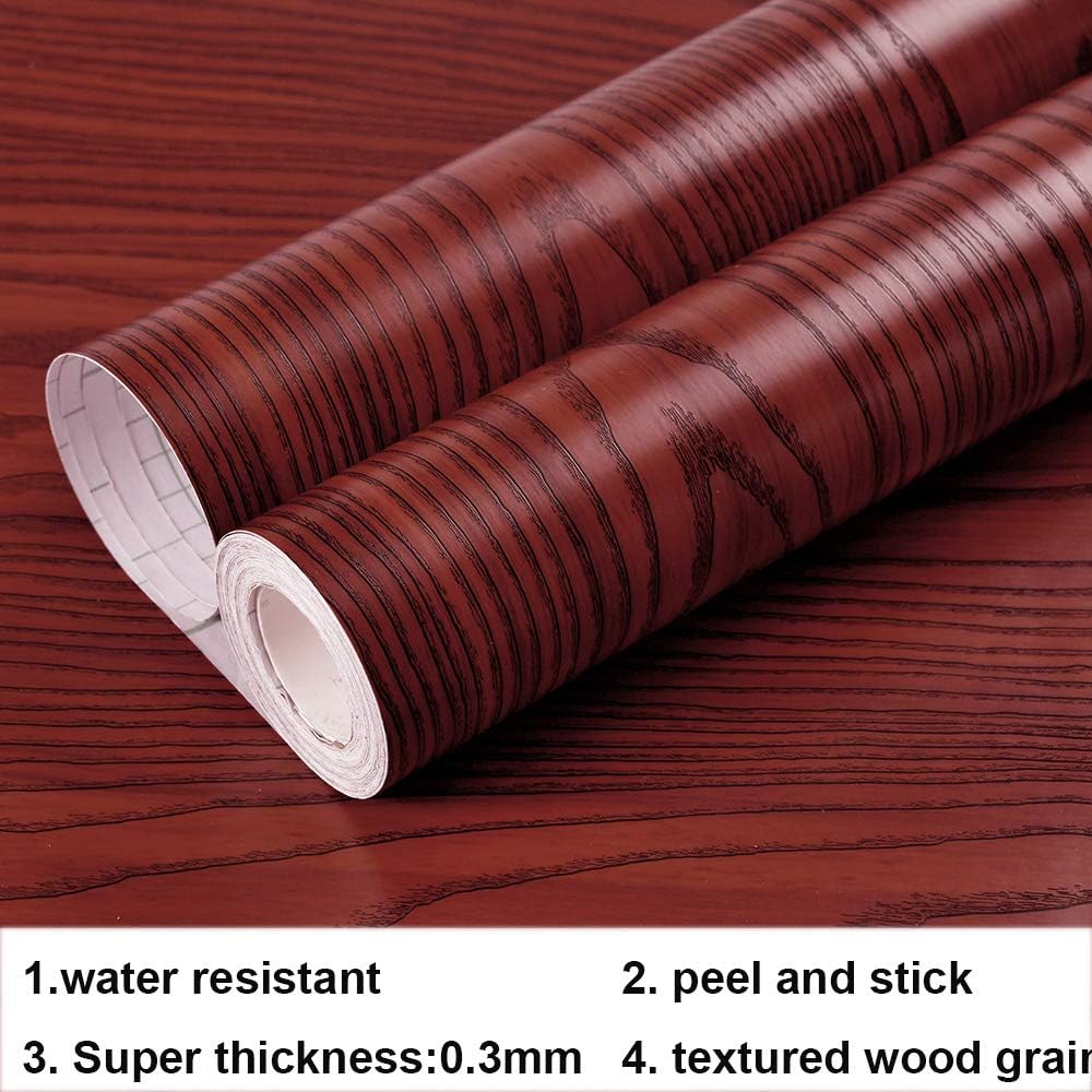Faux Red Mahogany Wood Grain Contact Paper 15.7x117 Inches I4048