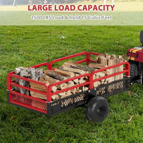 Heavy Duty Steel Dump Cart Utility Trailer, 1500 lbs 15 Cubic Feet with Removable Sides R3076