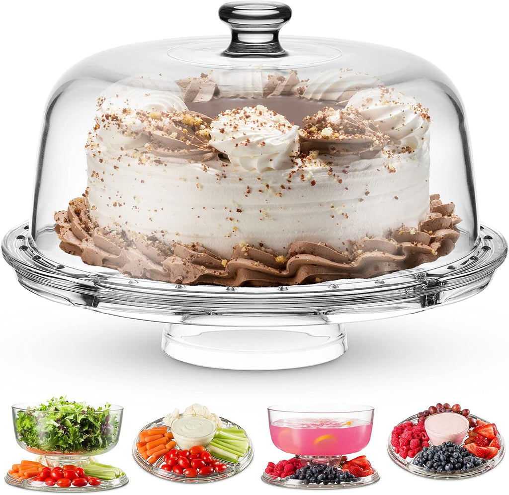 Cake Stand and Serving Plate with Dome Lid, Crystal Glass Footed Cake Stand E3880