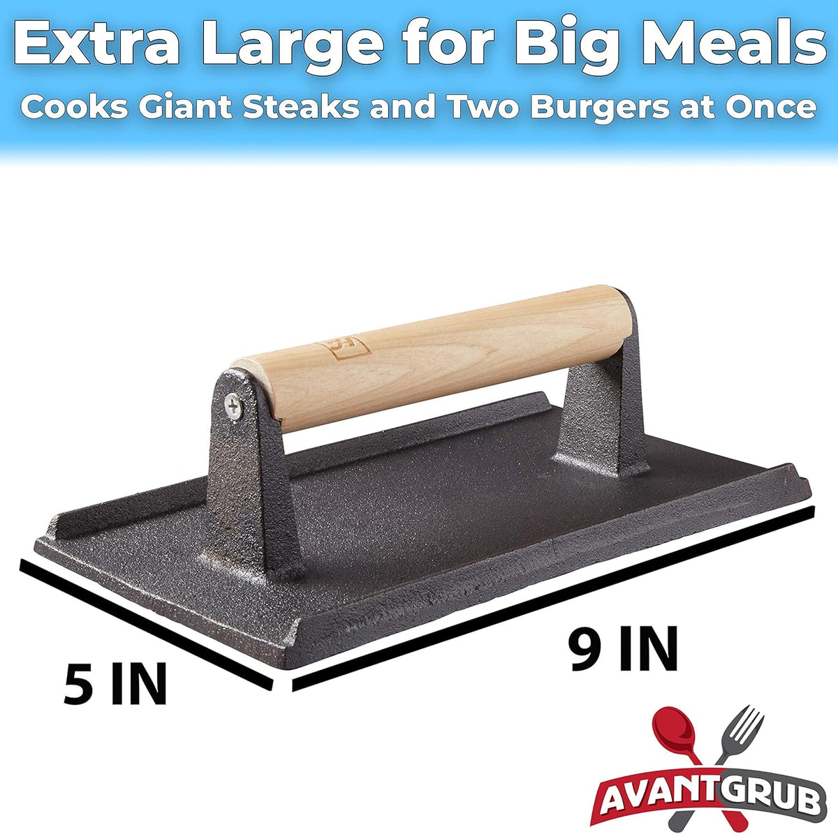 Pre Seasoned Cast Iron Grill Weight 3Pk Heavy Duty Steak and Burger Press with Wooden Handle S894