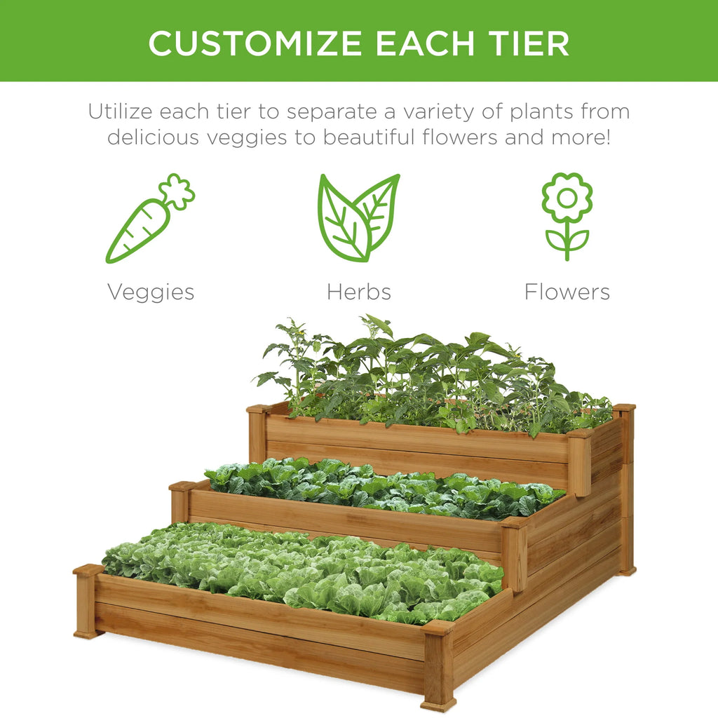 3-Tier Fir Wood Raised Garden Bed Planter J268177