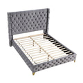 King Platform Bed with Tufted Velvet Upholstery in Gray F737249