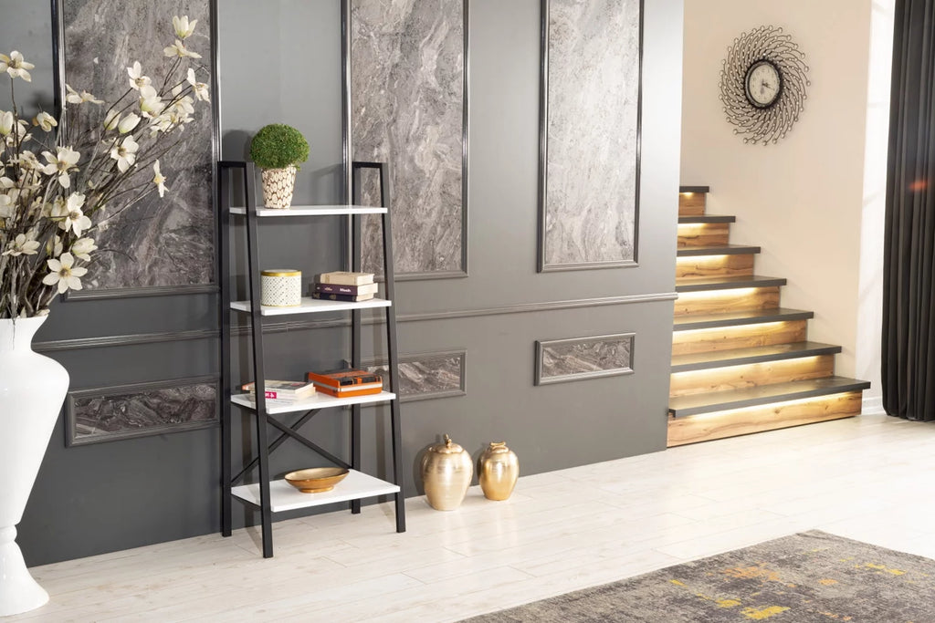 5 Tier White Metal Ladder Bookshelf I172441