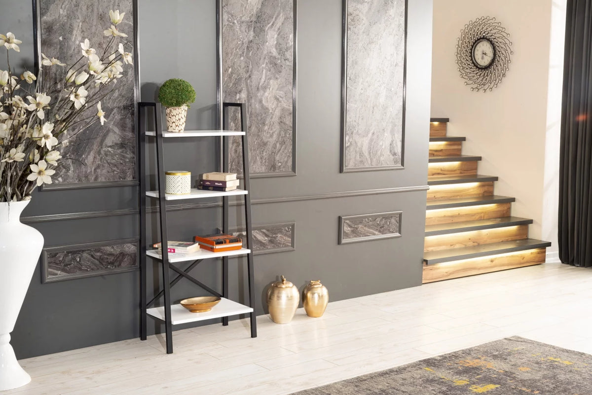 5 Tier White Metal Ladder Bookshelf I172441