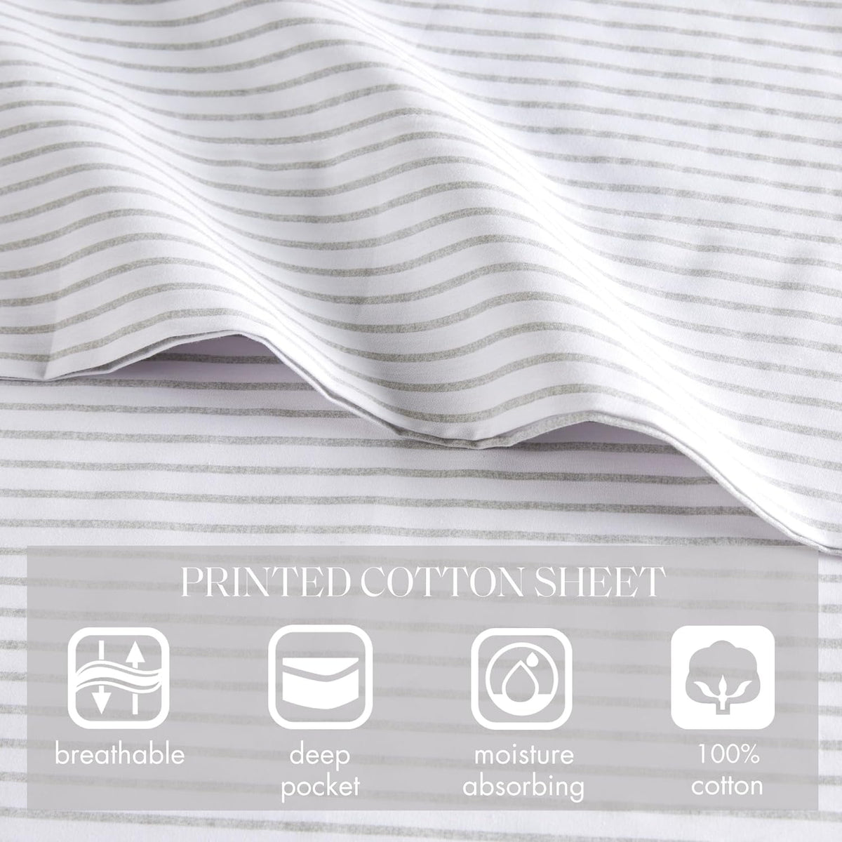 100% Cotton King Gray Stripes 4 Piece Sheet Set M177079