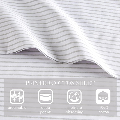 100% Cotton King Gray Stripes 4 Piece Sheet Set M177079