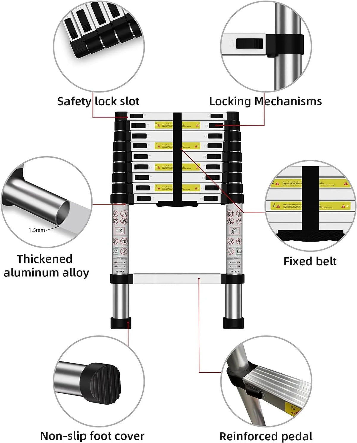 Telescoping Ladder, 12.5 FT Aluminum Heavy Duty 330 lbs Load P66919