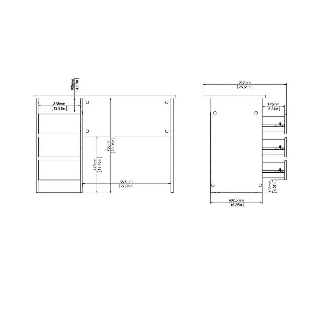 White Writing Desk with 3 Storage Drawers and Open Shelf B7683