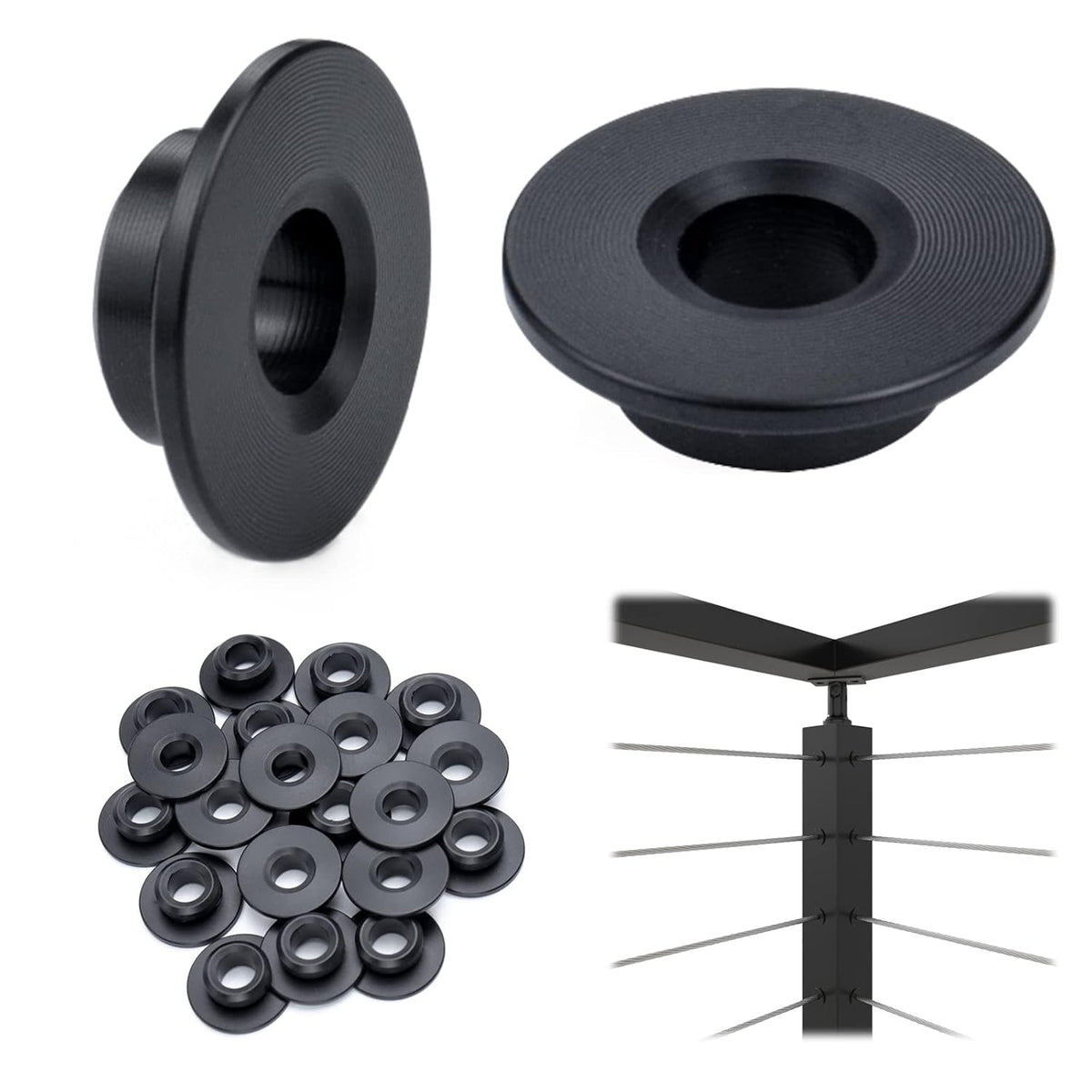 Black Cable Railing Kit 1/8 Wheel Protective Protector Sleeves Washer Insert Plug POM for Wire Rope Metal Posts Deck Balcony U24948