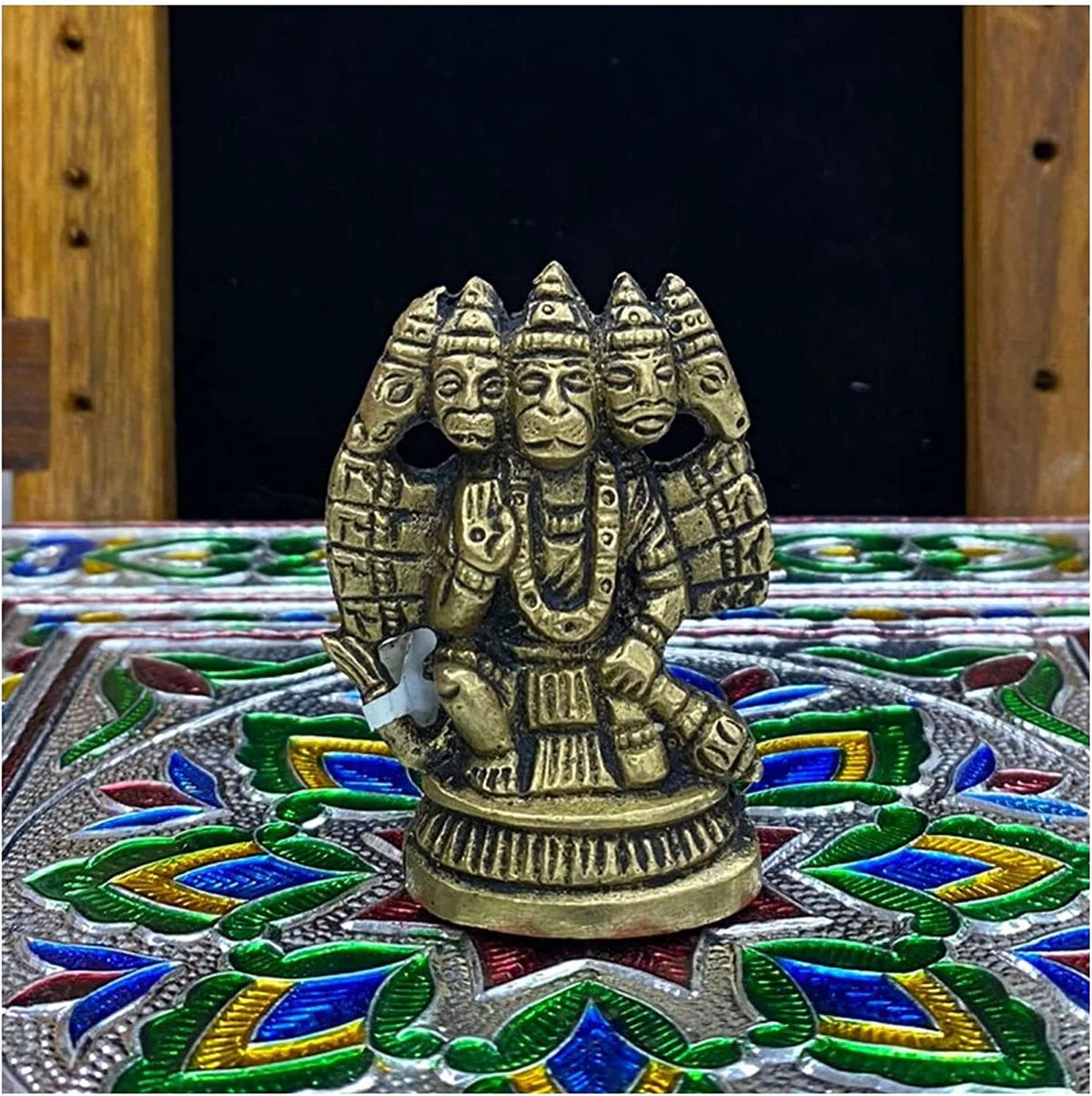 Brass Panchmukhi Hanuman Statue Hindu God Sculpture I341374