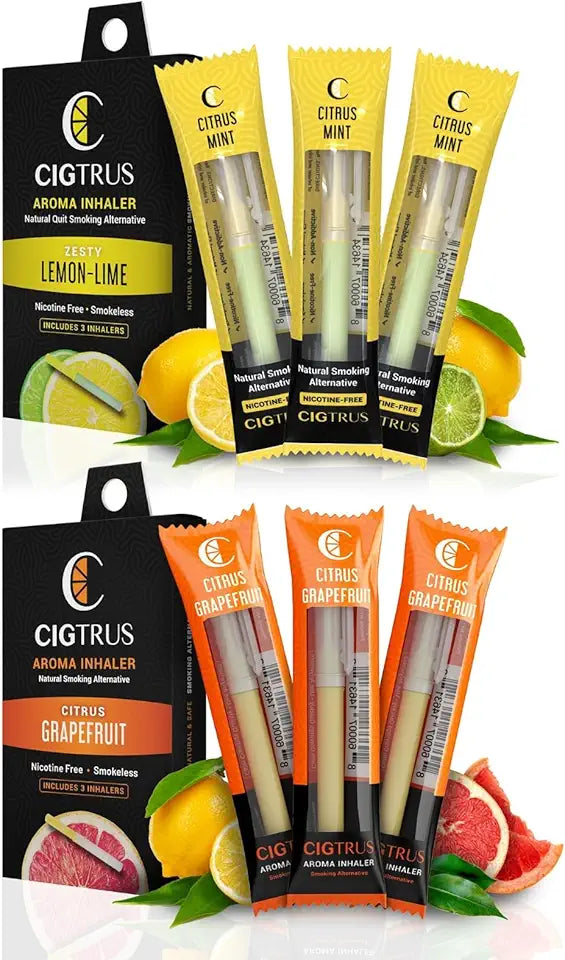 Craving Relief Inhaler, Natural Quit Smoking Substitute, Nicotine & Tobacco-Free, Non-Electric Solution, Citrus Grapefruit & Lemon Lime, 6 Piece I9426