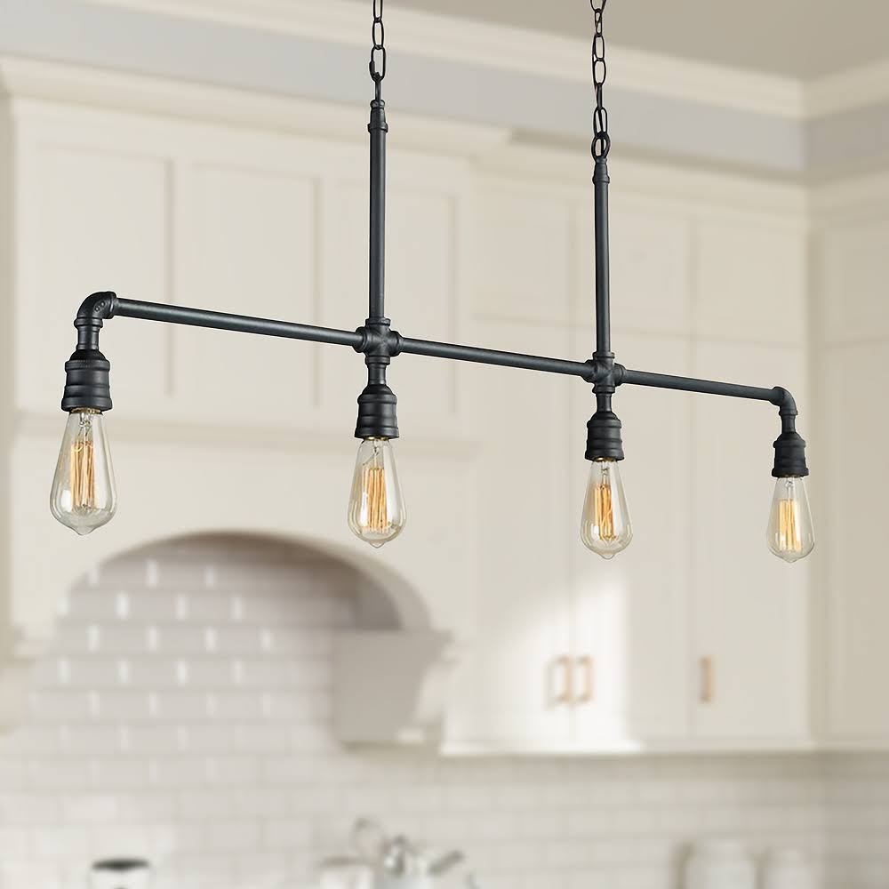 4-Light Black Iron Linear Pendant L492