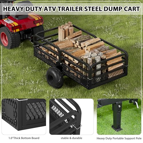 Heavy Duty Steel Dump Cart Utility Trailer, 1500 lbs 15 Cubic Feet with Removable Sides R3076