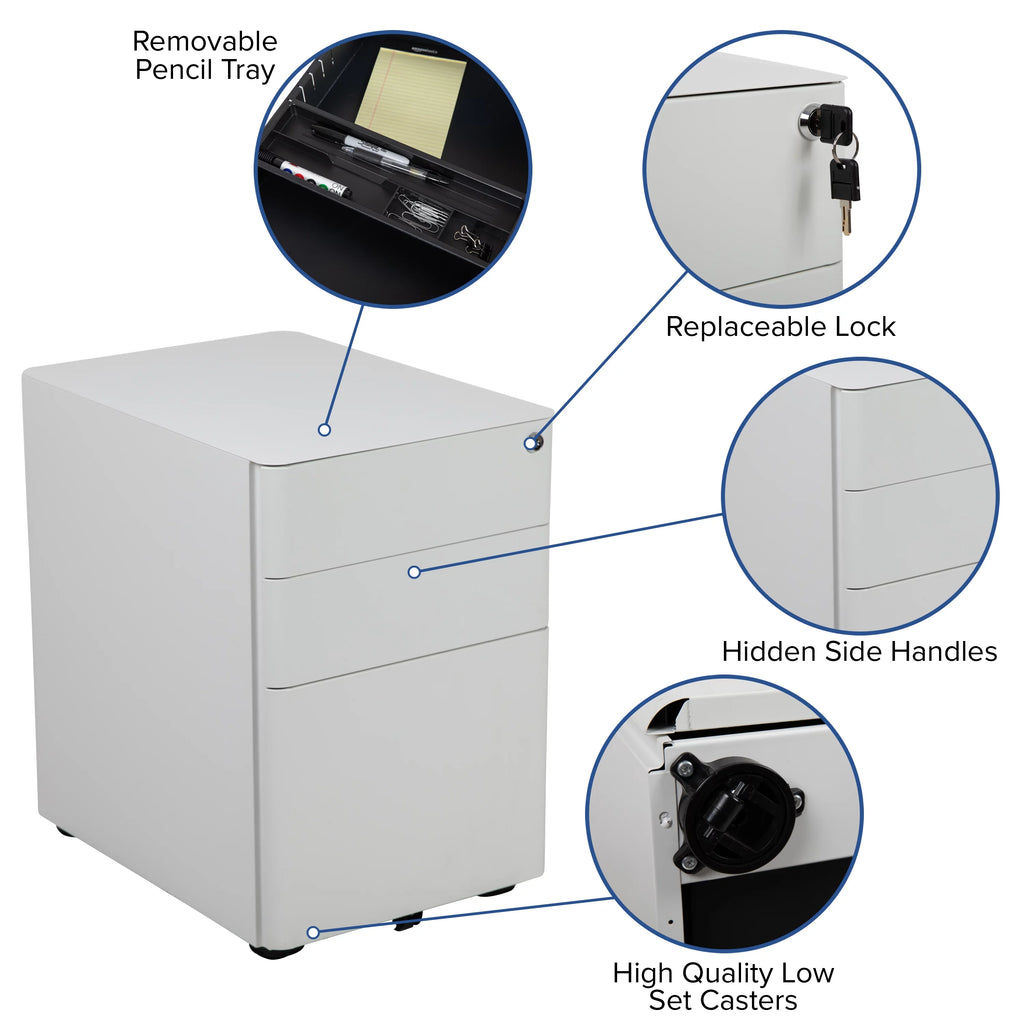 White Adjustable Computer Desk, Office Chair and Mobile Filing Cabinet K489509