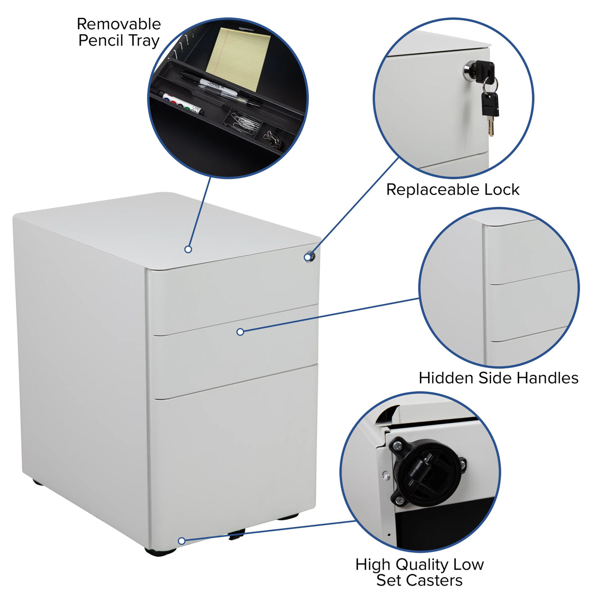 White Adjustable Computer Desk, Office Chair and Mobile Filing Cabinet K489509
