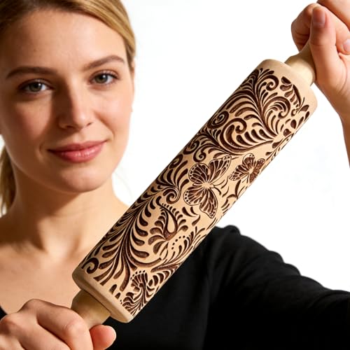 Embossed Wooden Non Stick Rolling Pin 2 Pack U759