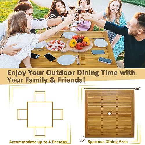 Square Acacia Wood Outdoor Dining Table with Umbrella Hole N737