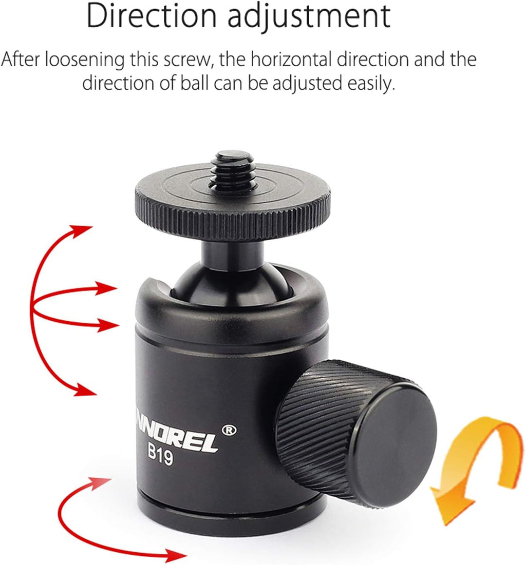 Mini Tripod Ball Head Metal Ballhead 360° Pan 90° Tilt with 3/8 to 1/4 Adapter CNC Ballheads, Max Load 6.61 lb T409