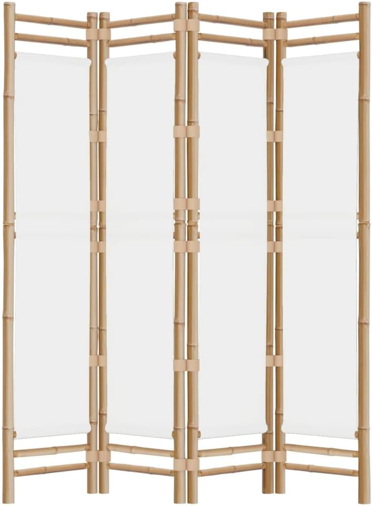 Cream White 4-Panel Bamboo Room Divider I596