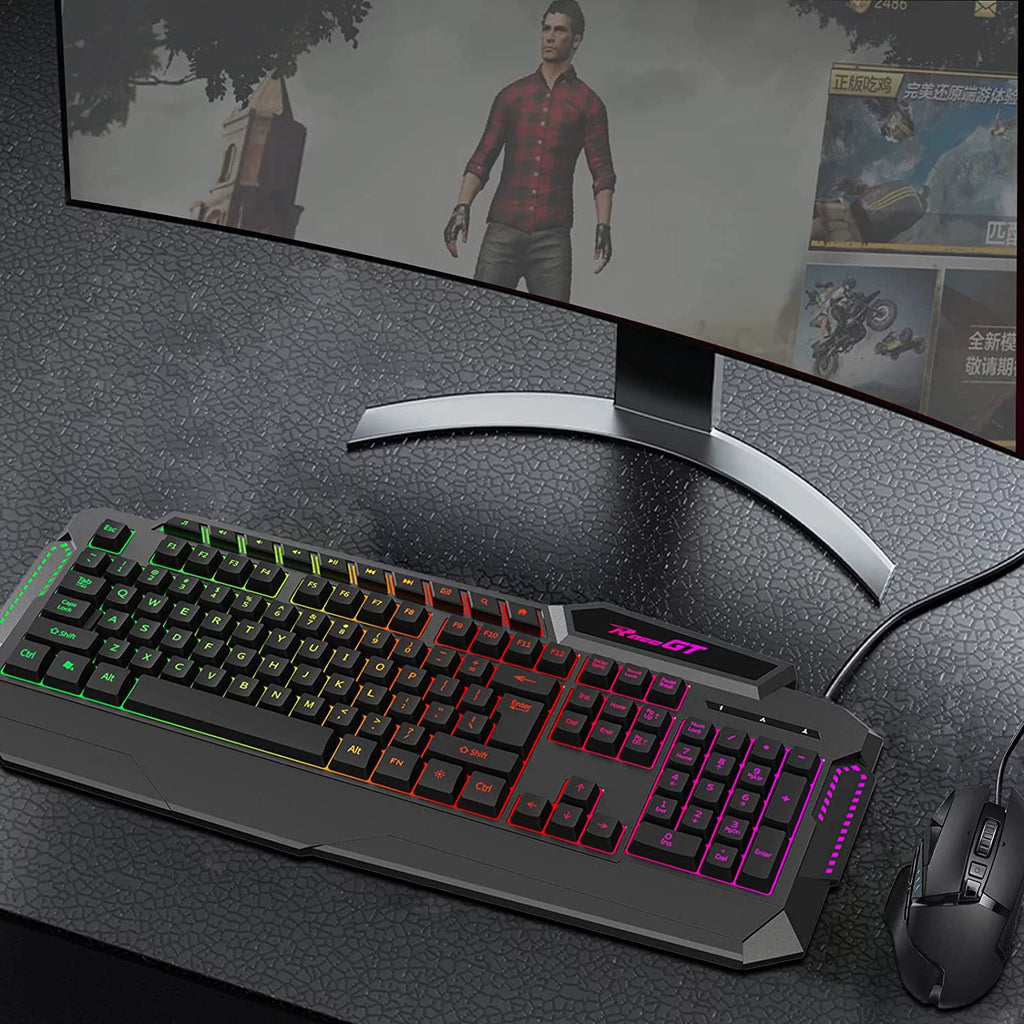 114 Keys Full Size Wired Rainbow LED Backlit Quiet Computer Keyboard with Wrist Rest S319