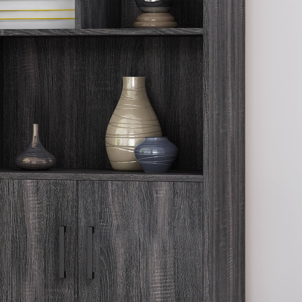 Walnut and Black Faux Wood Cube Bookcase N777092