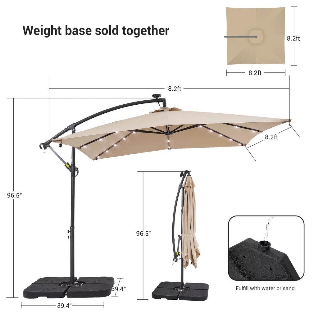 8.2 x 8.2ft LED Offset Hanging Umbrella with Base T6503
