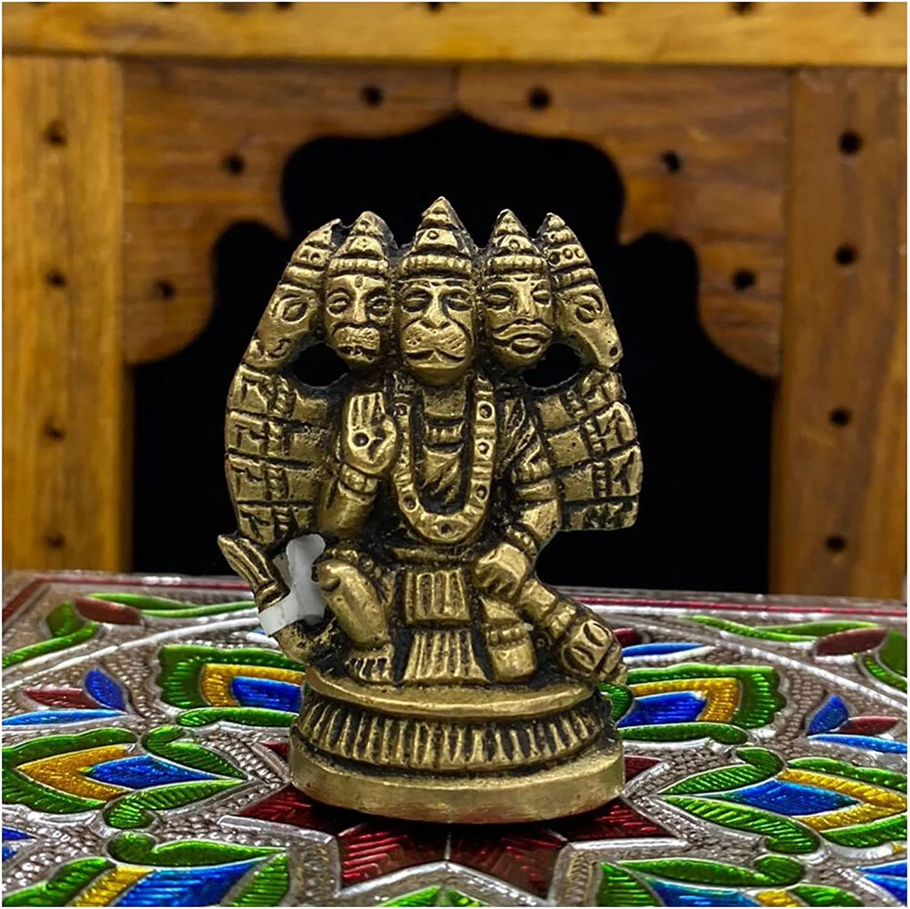 Brass Panchmukhi Hanuman Statue Hindu God Sculpture I341374