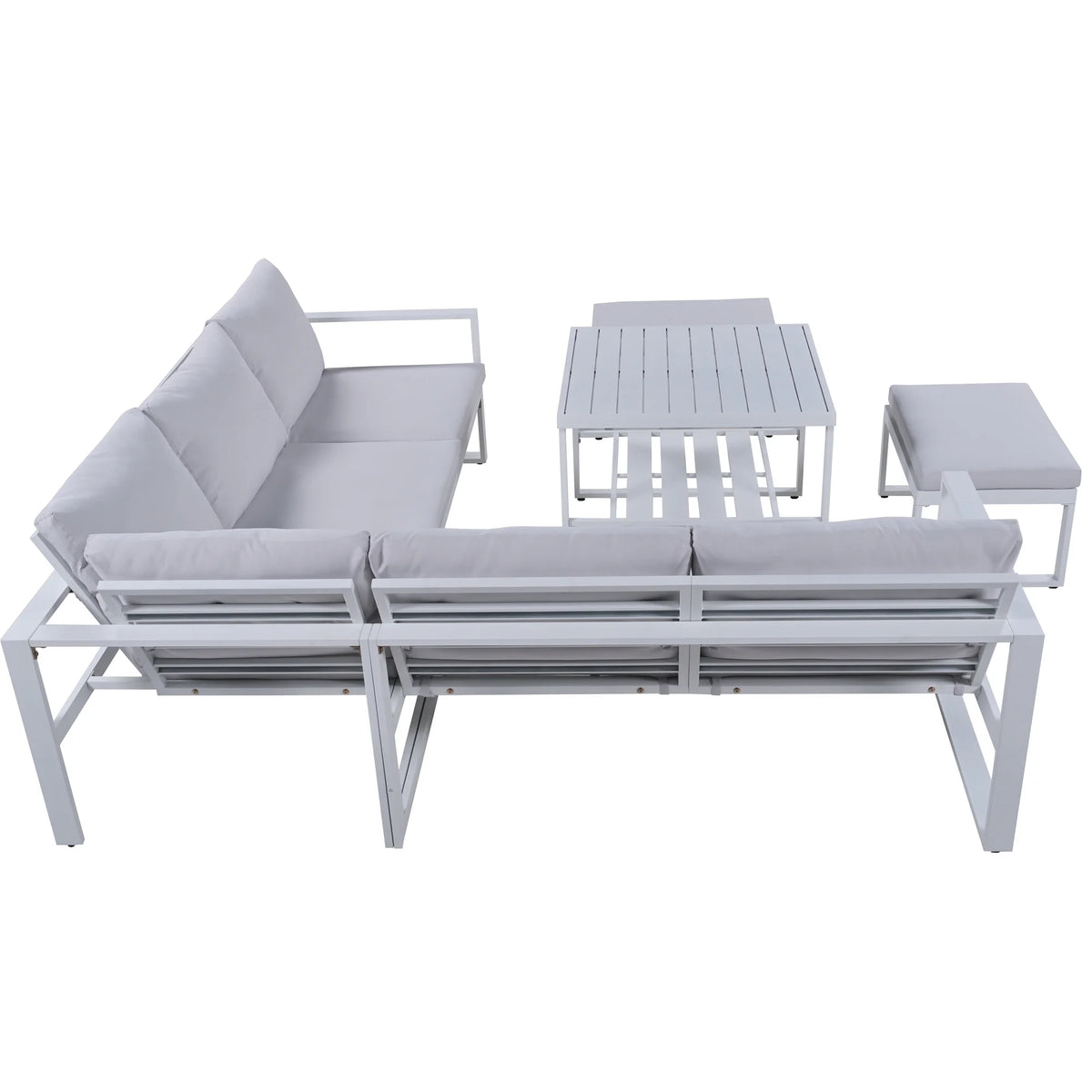 Industrial Style Outdoor Sofa Combination Set with 2 Love Sofa, 1 Single Sofa, 1 Table, 2 Bench T582