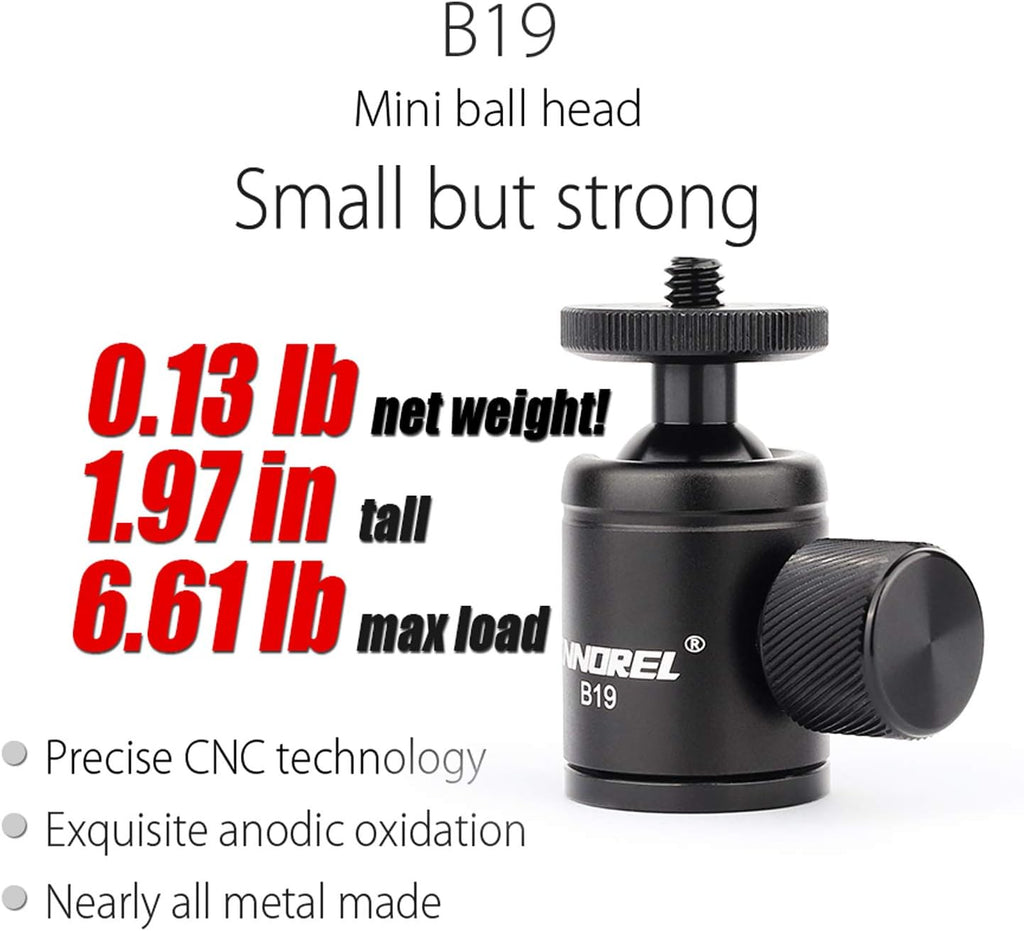 Mini Tripod Ball Head Metal Ballhead 360° Pan 90° Tilt with 3/8 to 1/4 Adapter CNC Ballheads, Max Load 6.61 lb T409