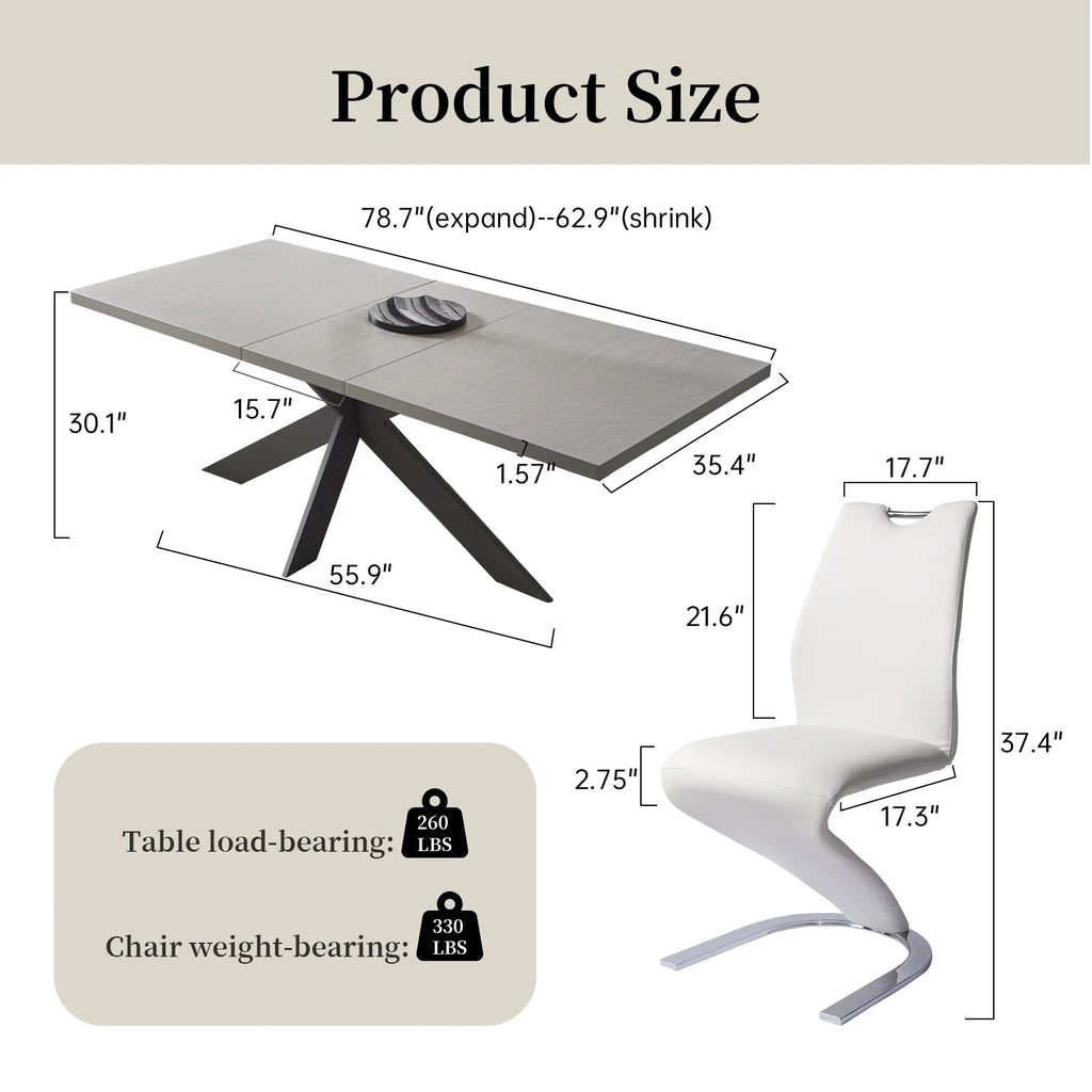 Extendable Rectangular Dining Table with 6 Leather Upholstered Dining Chairs K642