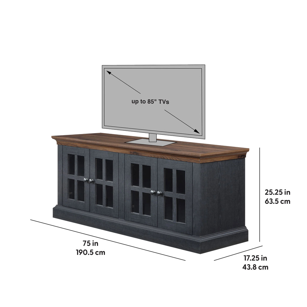 4-door TV Stand for TVs up to 85", White/Walnut Finish B455757