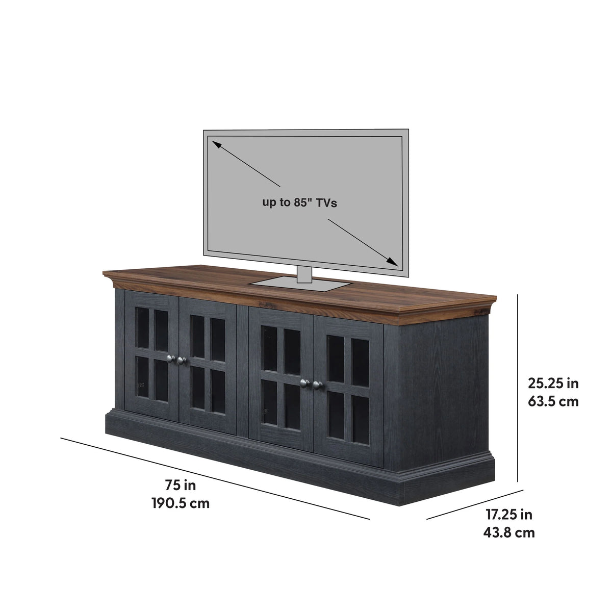 4-door TV Stand for TVs up to 85", White/Walnut Finish B455757