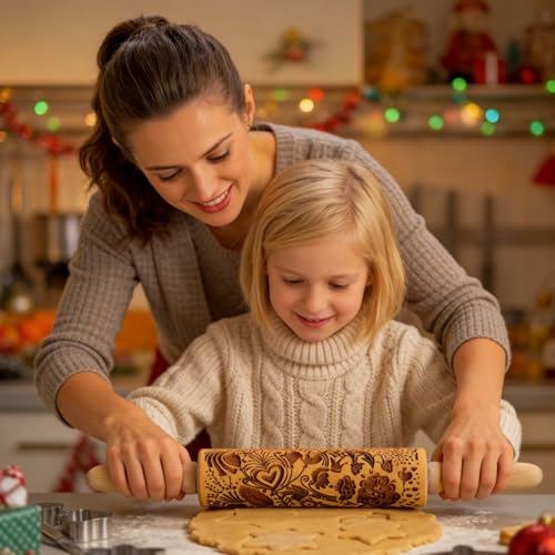 Embossed Wooden Non Stick Rolling Pin 2 Pack U759