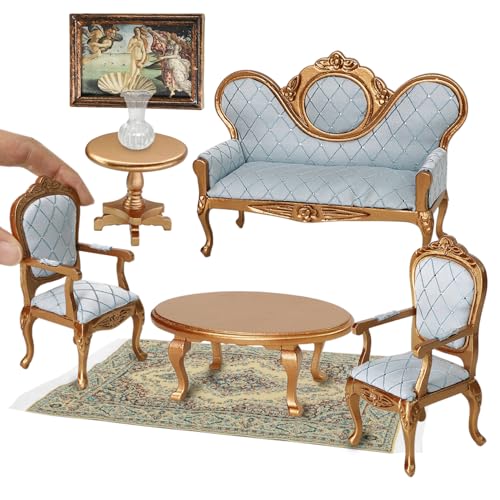 Victorian Dollhouse Furniture Set, 1/12 Scale 8pcs White & Green G614