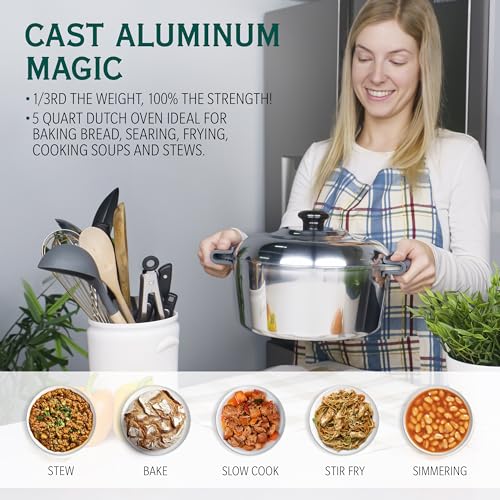 Cast Aluminum Dutch Oven with Lid - 5 Quart Lightweight Cookware Pot with Silicone Covers Z552337