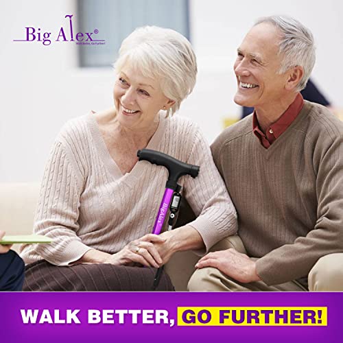 Folding Walking Cane with LED Light, Adjustable Quad Base with Carrying Bag M666