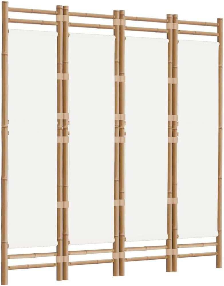 Cream White 4-Panel Bamboo Room Divider I596